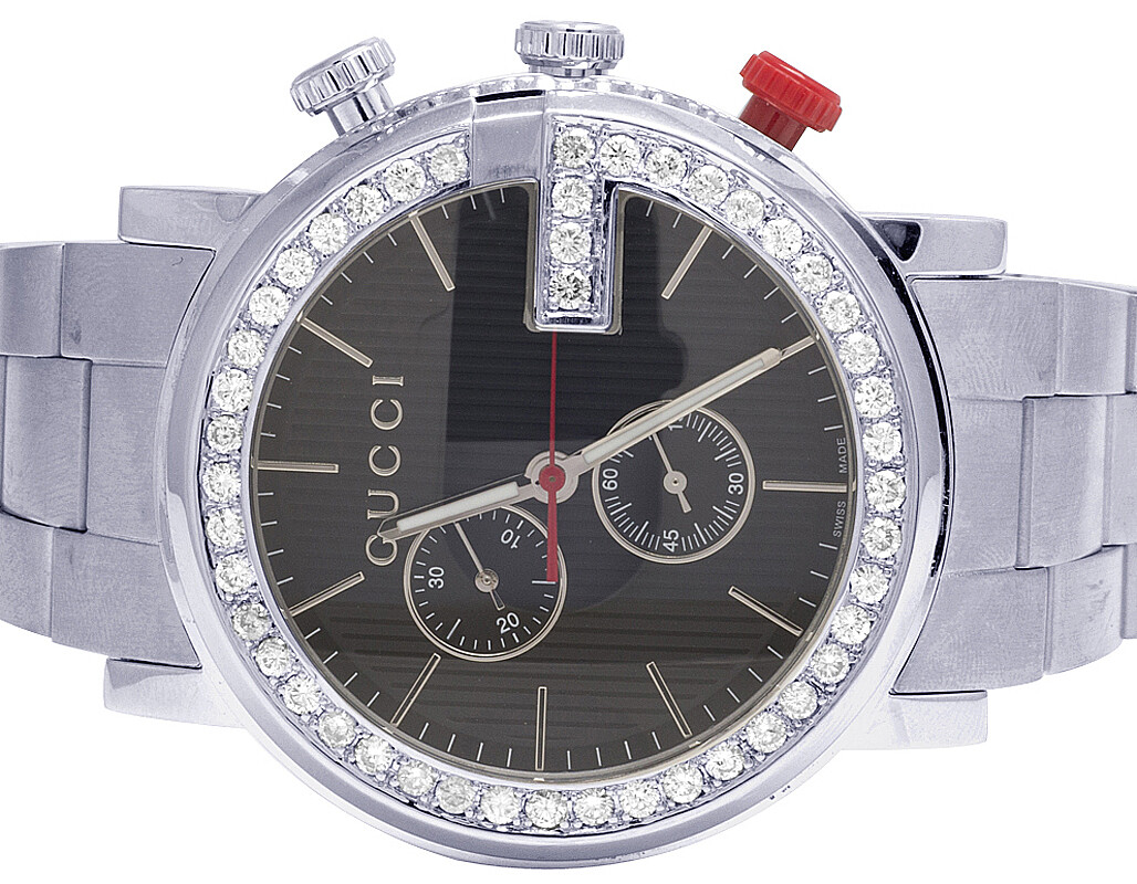 Mens Gucci 101 G-Chrono 44MM S.Steel Black Dial Diamond