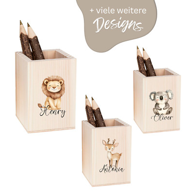Personalisierter Stiftehalter aus Holz | Zoo