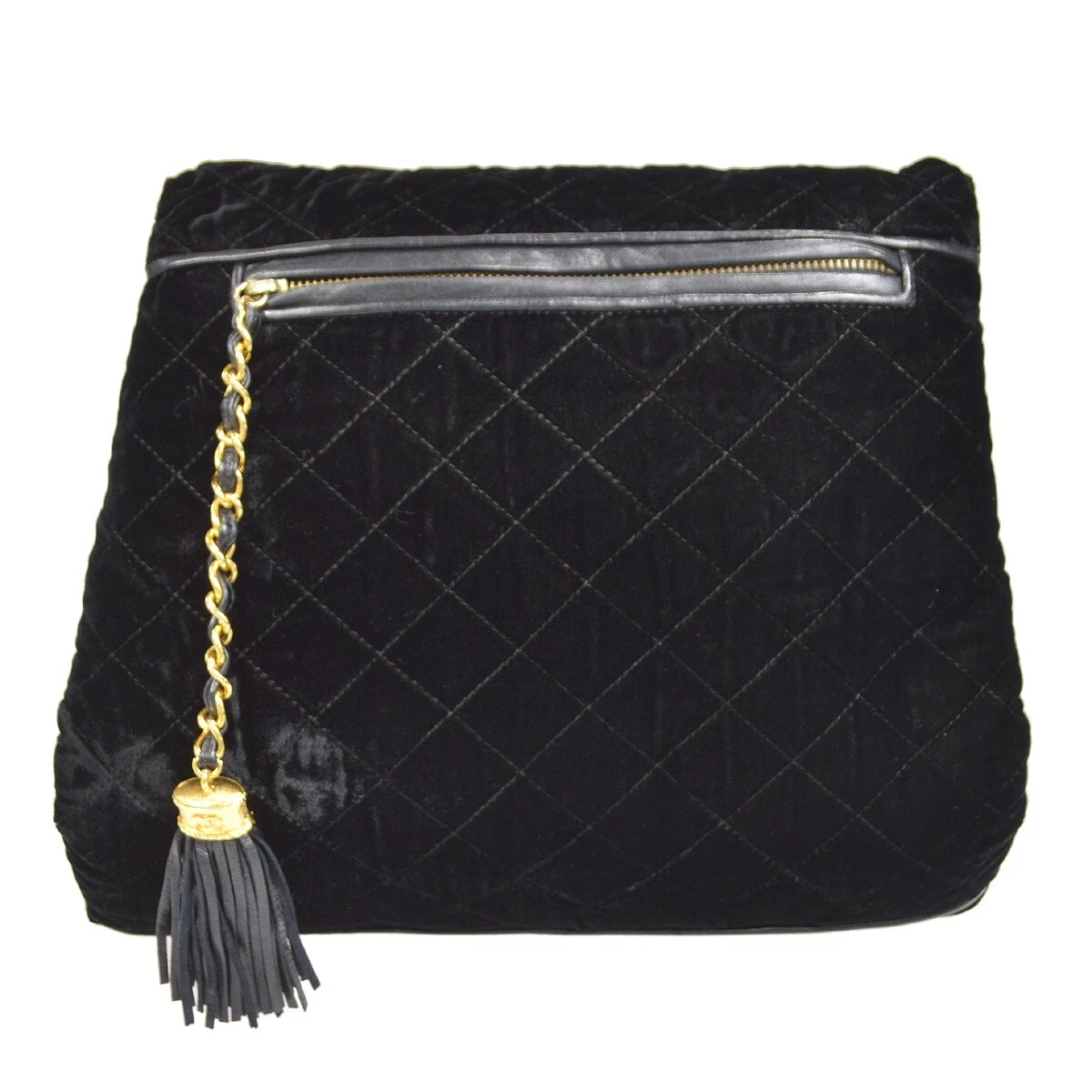 CHANEL Quilted Hand Warmer Clutch Bag Black Velvet A41396h