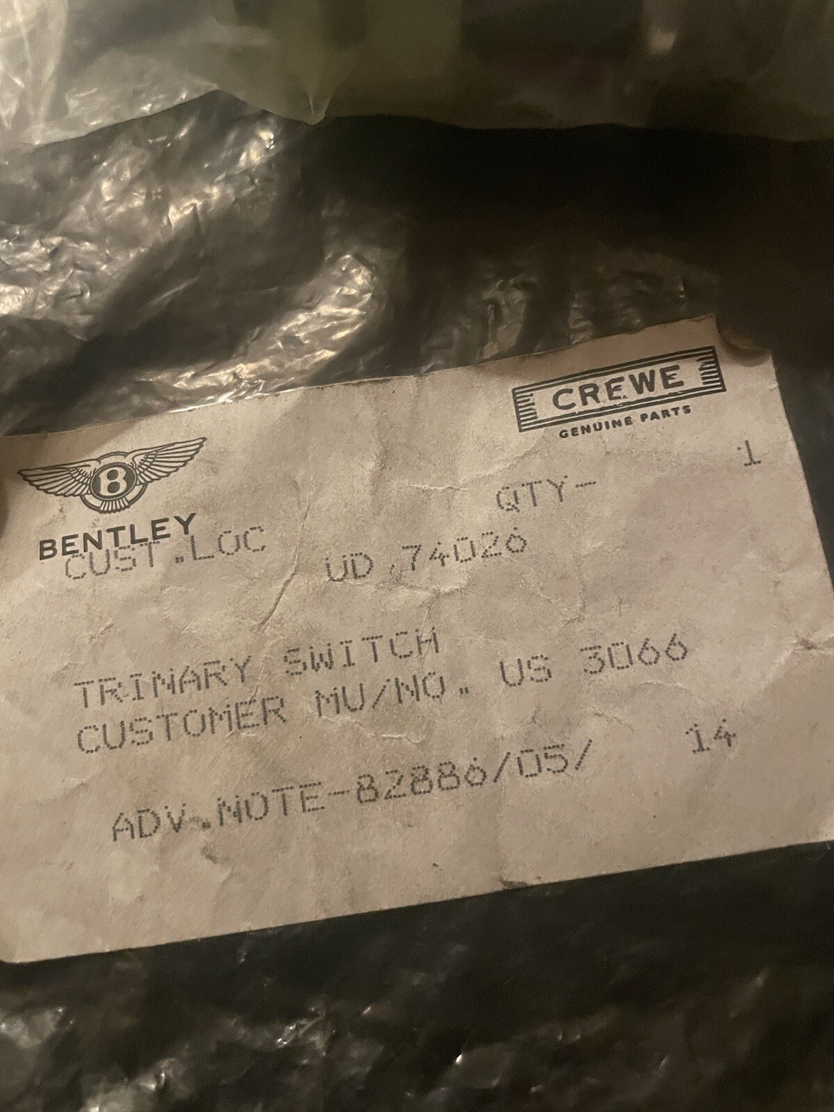 Rolls-Royce Bentley Silver Spur Azure 1994-98 Trinary Switch UD74026 NEW OEM NLA