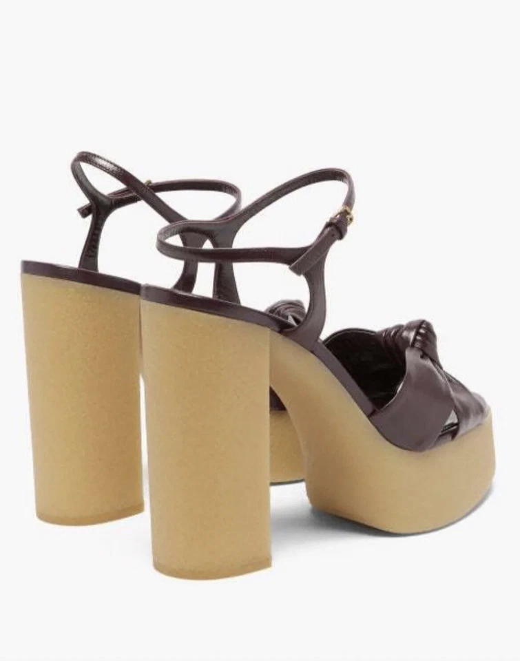 NUEVAS Sandalias Saint Laurent Bianca Plataforma Cuero Anudado Y Goma - Borgoña  Foto 3 de 4