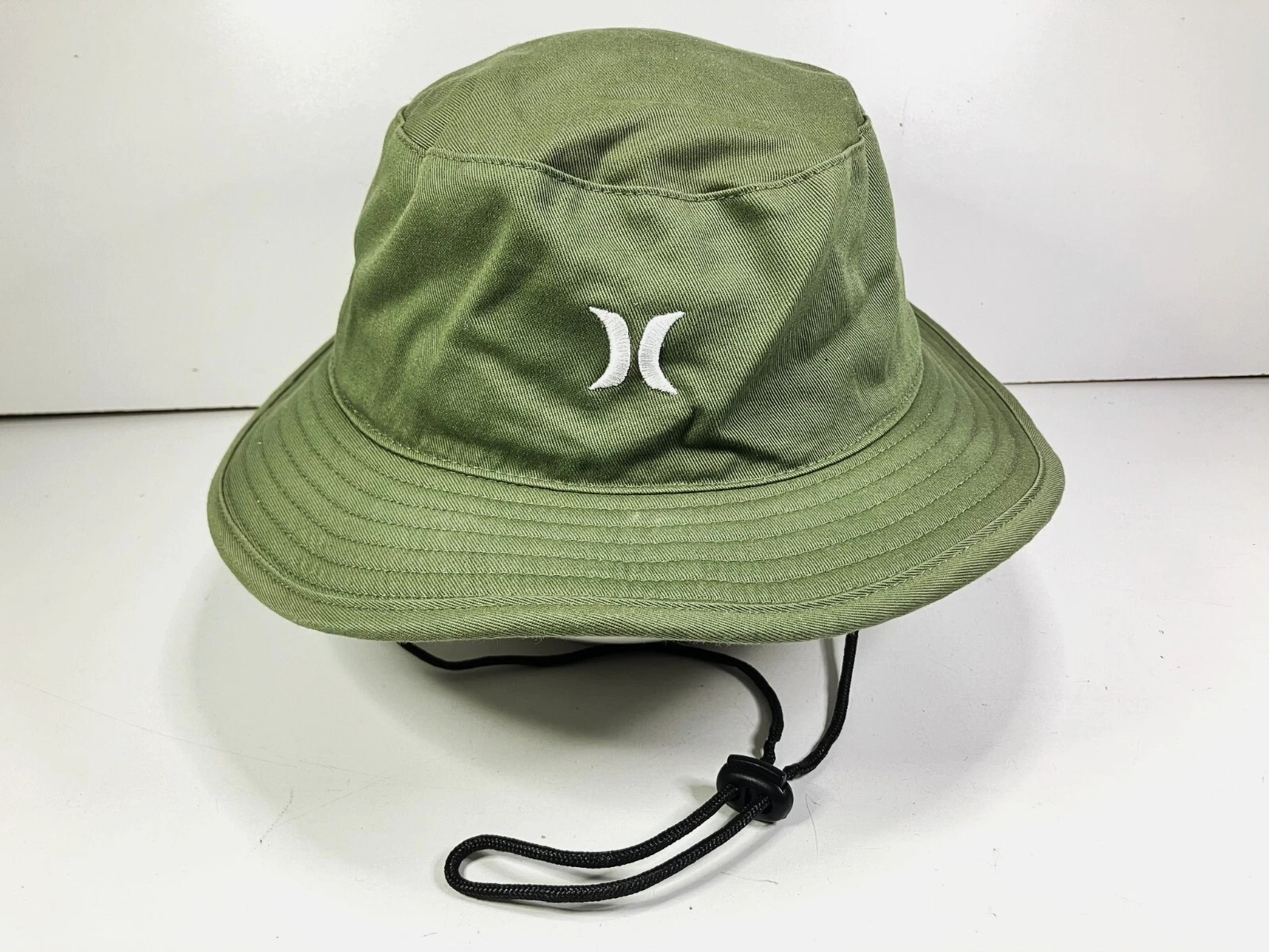 HURLEY Army Green/White SUMMER BUCKET HAT Wide Brim Surf Beach Hike Sun Cap M/L