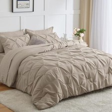 Comforter Set - 7 Pieces Cal King Bed Set, Pinch Pleat California King Oatmeal