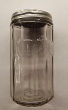 Hoosier cabinet spice Antique Hoosier Cabinet Paneled Glass Pepper Spice Jar with Aluminum Lid — listing 2