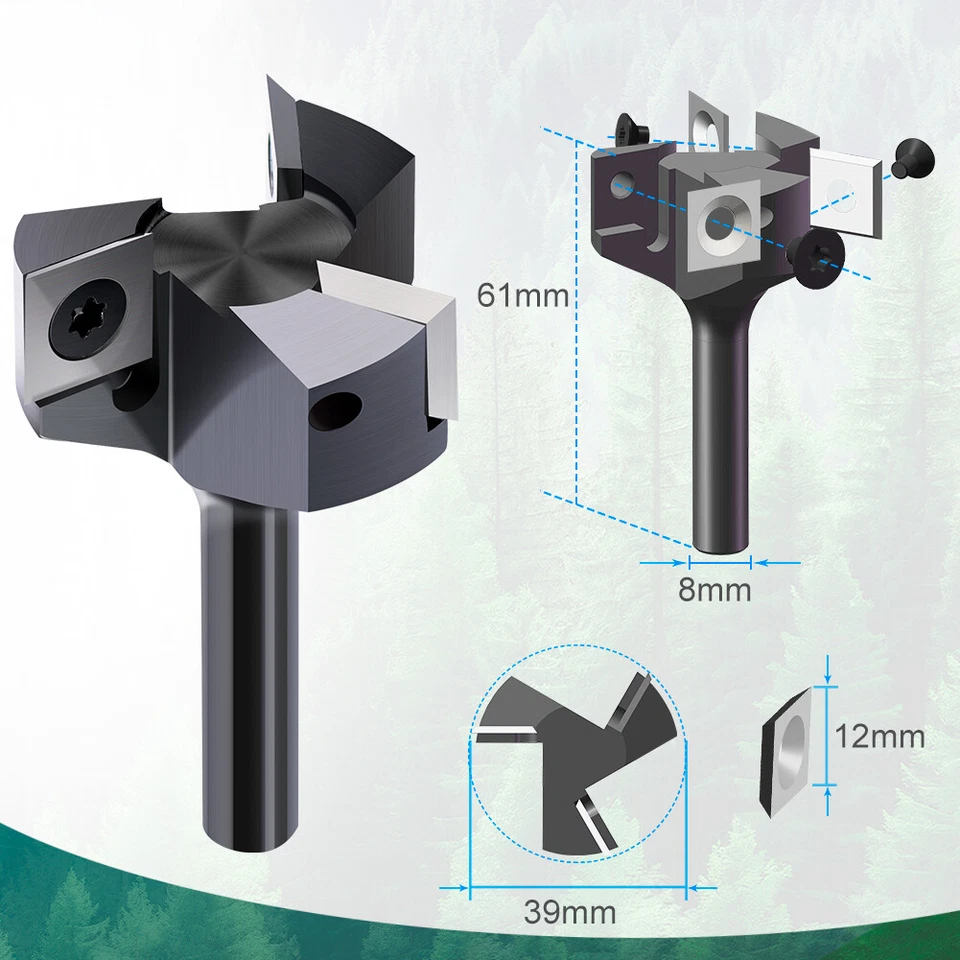 Planfräser 8mm Schaft 12mm Schaft 3 Zähne/4 Zähne Holz Fräser für Oberfräse