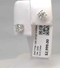 14K 3/4 CTTW Genuine Diamond Stud Earrings – 14K White Gold Pair Screwback