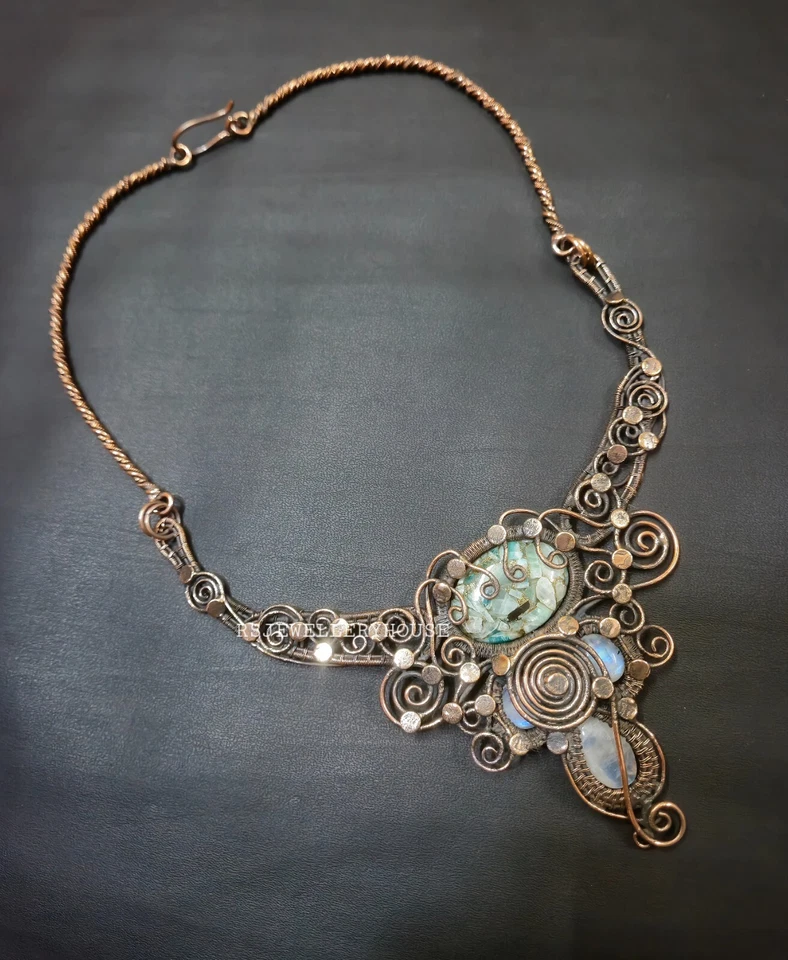 Collar Amazonita Cobre Alambre Envuelto Collar Regalo Ajustable Collar Foto 3 de 4