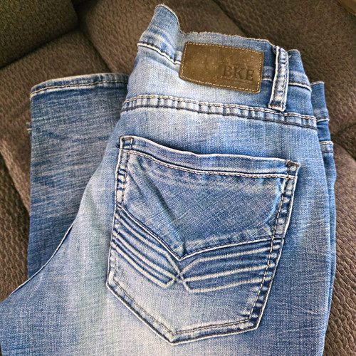 BKE Womens Straight Leg Blue Denim Jeans Medium Wash Distressed 5-Pocket
