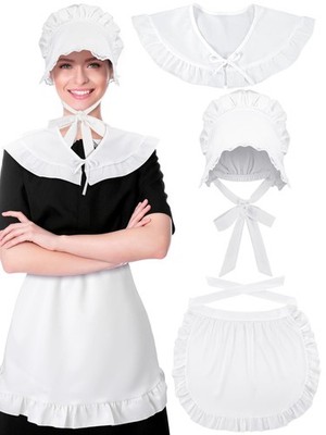  Peak × Pilgrim 『All-Purpose Apron』 3-PCS Women's White Colonial Pilgrim Costume Bonnet Shawl Apron