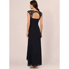 Adrianna Papell Cap-Sleeve Chiffon Navy Mermaid Gown MSRP $249 NWT 2
