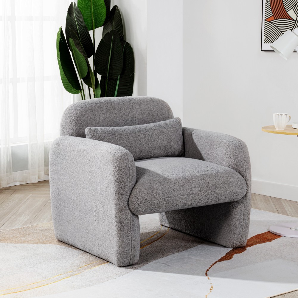 Single Armchair Sofa with Pillow, Teddy Velvet