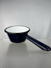 Vintage Enamel Milk Pan Dark COLBALT BLUE White Saucepan Enamelware Cooking Pot