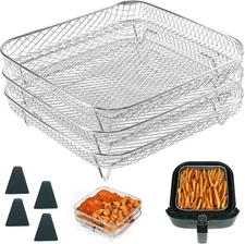 BYKITCHEN 8 Inch Square Air Fryer Rack, 3Pcs Stackable Stainless Steel Dehydrato