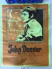 RARE ORIGINAL 18×24 1971 JOHN DENVER & FAT CITY CONCERT POSTER - EMPORIA, KANSAS
