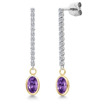 14K Two Tone Gold Amethyst and Lab Grown Diamond Dangle Earrings for Women |