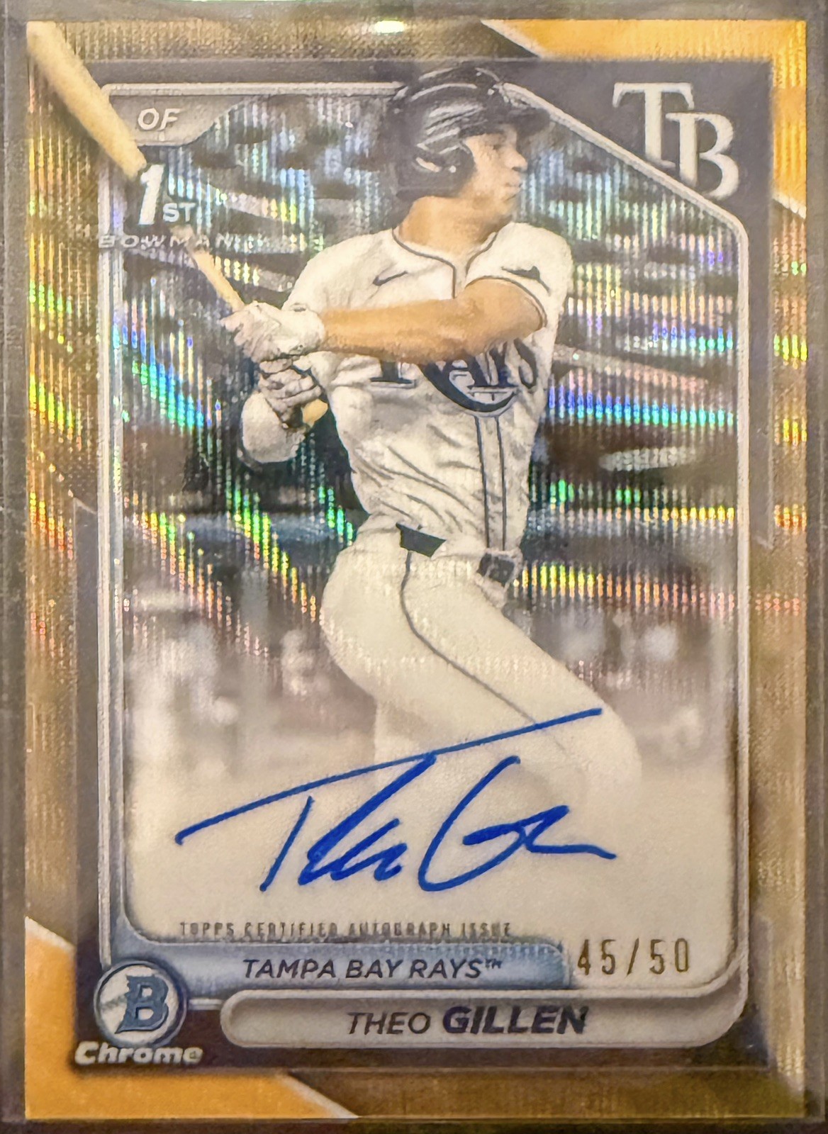 2024 Bowman Chrome Theo Gillen 1st Auto, GOLD Wave, /50 Rays #CPA-TG