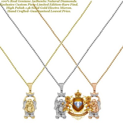 Echter Diamant natürlicher lachender Buddha mit Schale Anhänger Charm + Kette klein 1,30''