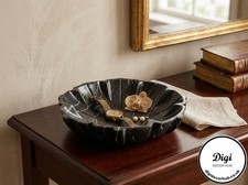 Natural Sepia Brown Marble Decorative Bowl Fluted Carved Design Stone Fruit