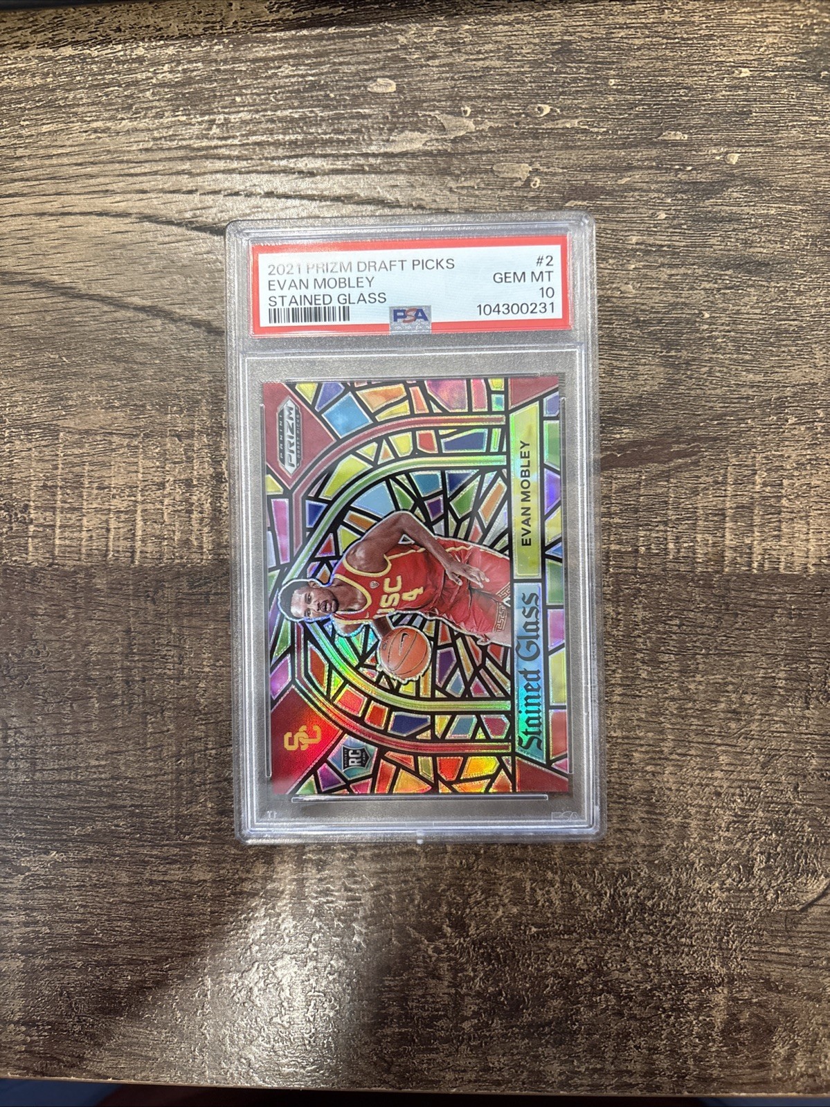 90864089 Evan Mobley 2021 Prizm Draft Picks 2 Stained Glass Prizm SP RC PSA 10