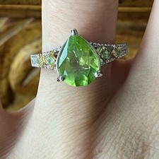 Natural Peridot Sterling Silver Ring Size 7