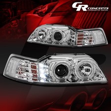 Pair Chrome Led Halo Drl Projector Headlights Lhrh For 1999-2004 Ford Mustang Pair Chrome Led Halo Drl Projector Headlights Lhrh For 1999-2004 Ford Mustang