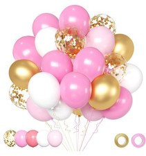 "50PCS 12"" Pink White Gold Balloons Set Birthday Wedding Bridal Shower Party"