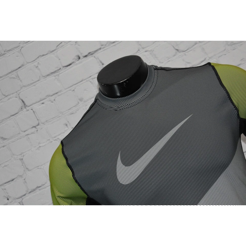 Camisa de Gimnasio Nike Pro Hombres Talla Mediana Ajustada Rendimiento Poliéster Gris Amarillo Neón Foto 4 de 4