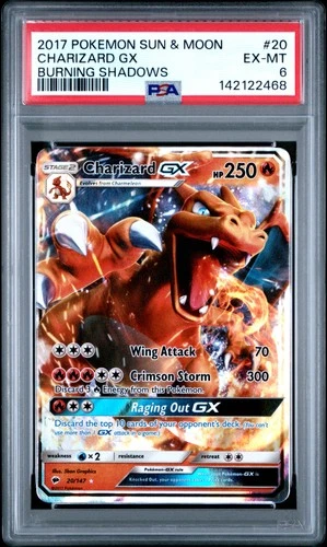 2017 POKEMON SUN & MOON BURNING SHADOWS #20 CHARIZARD GX PSA 6