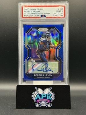 2020 Panini Prizm Derrick Henry #103 Blue Prizm SSP /10 Auto TITANS PSA 9/10