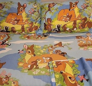 VTG 70's Walt Disney’s Bambi bed sheet FULL size Complete Set Sears Brand READ