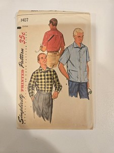 1407 Simplicity Vintage Men's Sewing Pattern Sport Shirt Medium 1950s