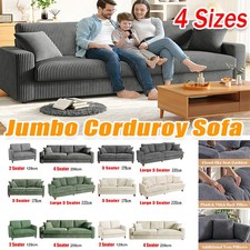 4 Seater Corduroy Sofa Jumbo Cord Modern Sofa Couch Seats with 2 Pillows Soft UK