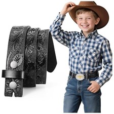 Western Belt Strap for Kids Boys Girls for Wasit 21"-25" Turtle Leaf Black