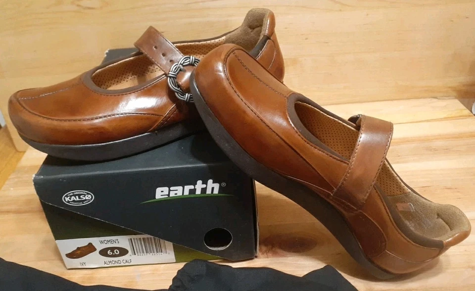 Zapatos KALSO EARTH IVY Mary Jane para mujer talla 6 marrón cuero tacón negativo de colección nuevos Foto 3 de 4