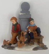 Christmas Village Boys And Puppies Accessory Piece