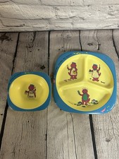 Vintage 1992 Barney Melamine Dinner Set Plate  Bowl Set Barney Loves To Paint