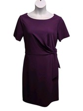 Tahari ASL Womens Size 14 Purple Side Tie Sheath Dress Knit Classic Minimalist