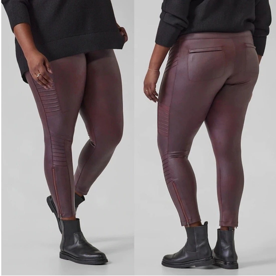 NWT Athleta Delancey Gleam Moto Tight Legging Chocolate Brown Burgundy 3X