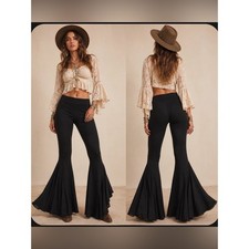 Cato Black Pull On Bell Bottoms 70’s Flare Hippie Western Festival Pants Medium