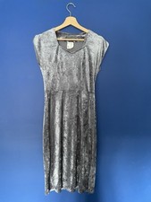 Devonshire Lady Vintage Damen Silber Kleid Größe 12 Seitenschlitz Formell Sommer