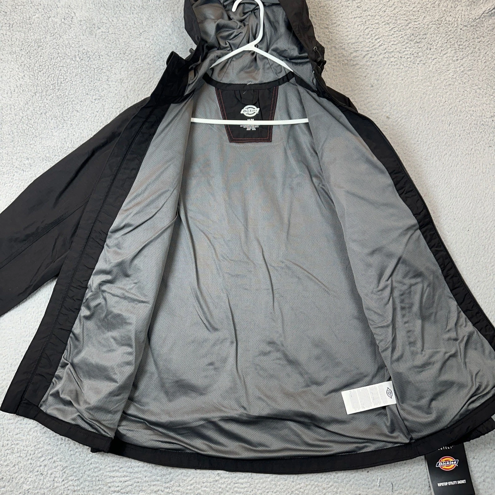 NEW Dickies Ripstop Utility Jacket Mens Medium Black Water Resistant Hooded Logo image 3