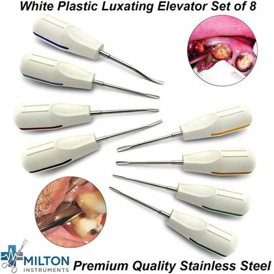 Dental Luxating Elevator Root Extracting White Plastic Handle Elevators Set Of 8