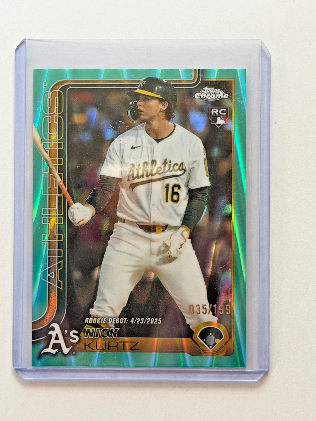 2025 Topps Chrome Update Nick Kurtz Aqua Raywave /199 USC180 R.O.Y.