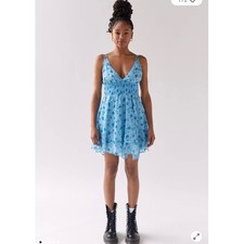Urban Outfitters Sweet Escape Asymmetrical Mini Dress Blue Floral V-Neck Small