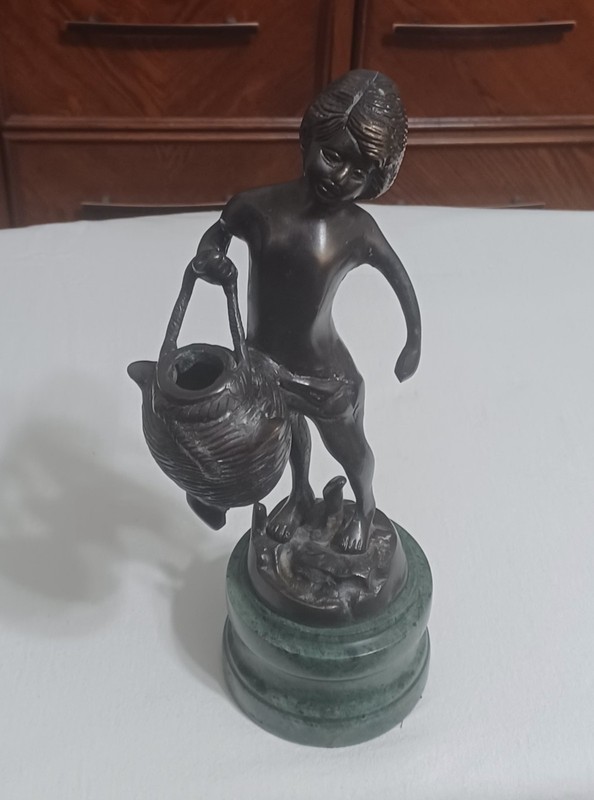 Vintage Bronze Sculpture Of The Water Bearer By August Moreau, Marble Base, Copy
