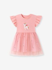 Children's Unicorn Ruffle Sleeve Tulle Dress