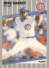 Mike Harkey 1989 Fleer 427 Chicago Cubs Rookie BASEBALL Card. rookie card picture