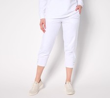Denim  Co. Petite Active French Terry Crop Pant with Grommets White XS New
