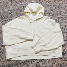 All in Motion Womens Ribbed Knit Cropped Hoodie Pale Yellow Sweatshirt L