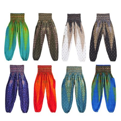 Damen Yogahose, Haremshose, breiter Bund, Stretch, Blumenmuster